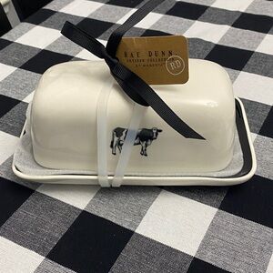 Rae Dunn Cream Butter Dish with Cow Motif